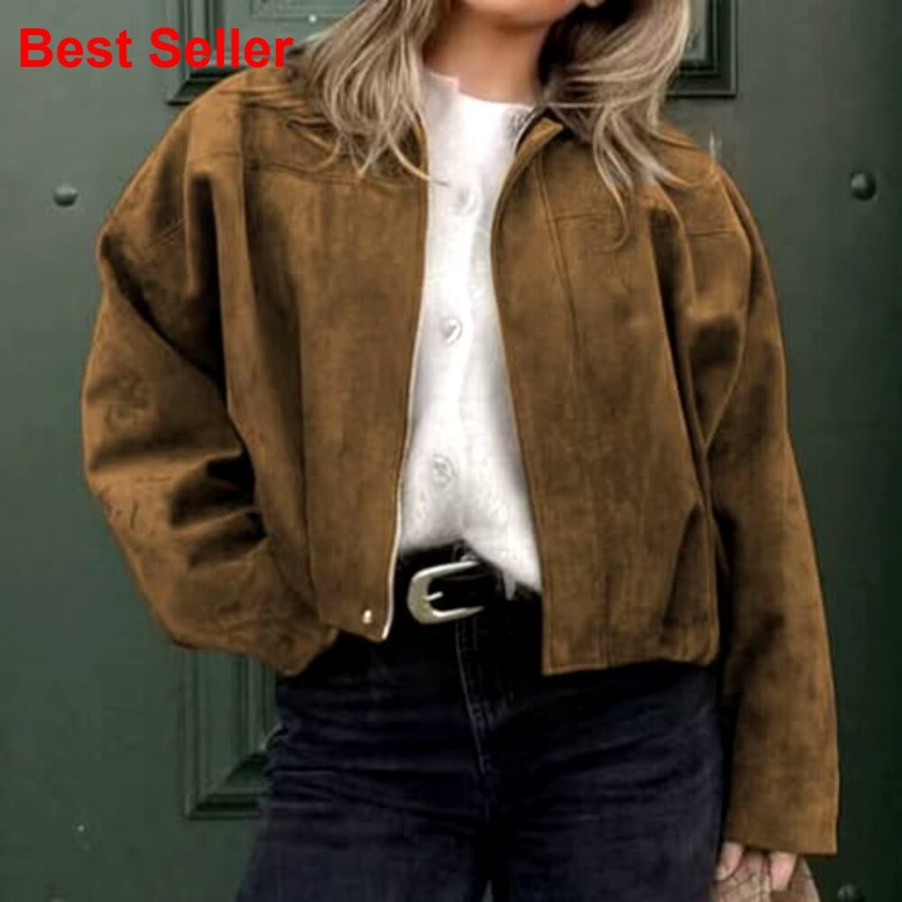 Faux Suede Bomber Jacket Oversized Streetwear Casual Long Sleeve - Picture 5 of 7